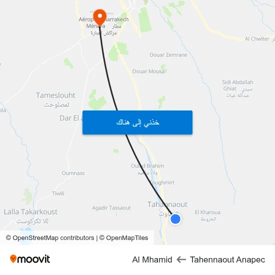 Tahennaout Anapec to Al Mhamid map