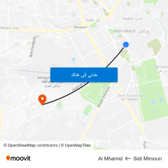 Sidi Mimoun to Al Mhamid map