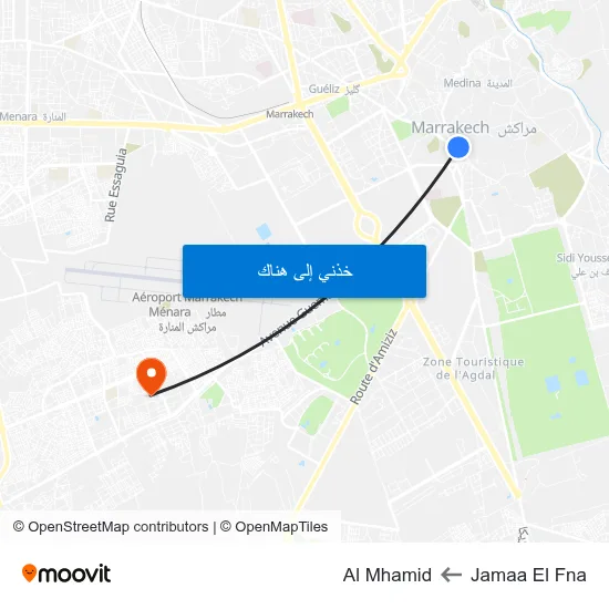 Jamaa El Fna to Al Mhamid map