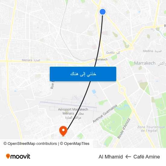 Café Amine to Al Mhamid map