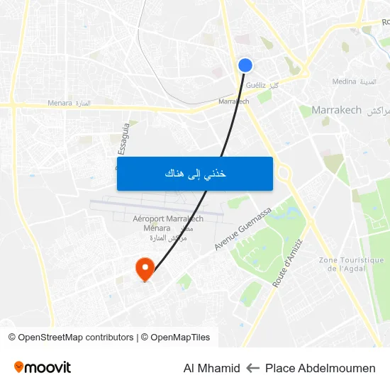 Place Abdelmoumen to Al Mhamid map