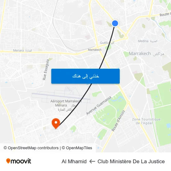 Club Ministère De La Justice to Al Mhamid map