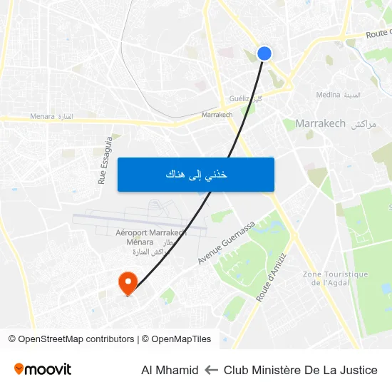 Club Ministère De La Justice to Al Mhamid map