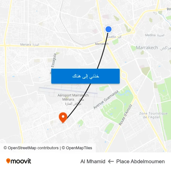 Place Abdelmoumen to Al Mhamid map