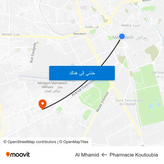 Pharmacie Koutoubia to Al Mhamid map