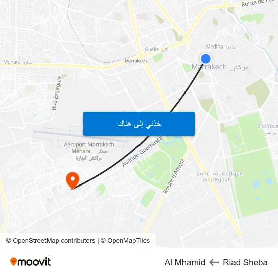 Riad Sheba to Al Mhamid map