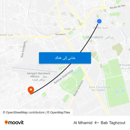 Bab Taghzout to Al Mhamid map