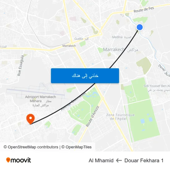 Douar Fekhara 1 to Al Mhamid map