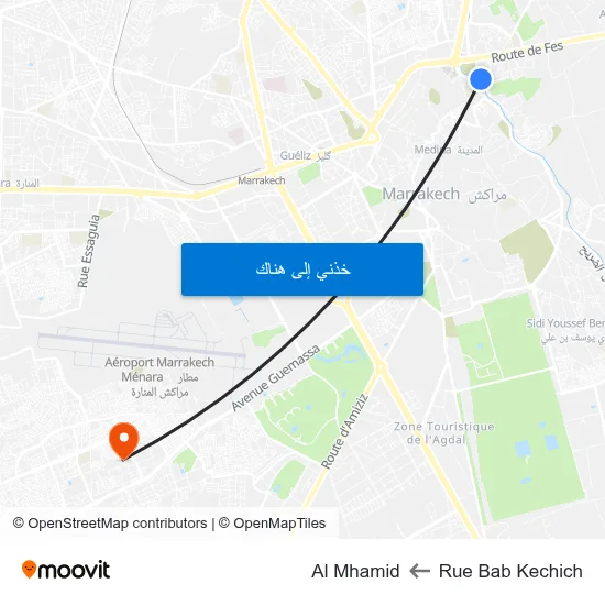 Rue Bab Kechich to Al Mhamid map