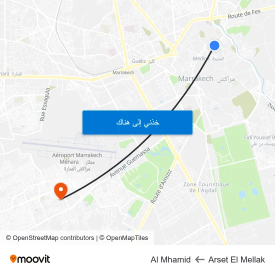 Arset El Mellak to Al Mhamid map