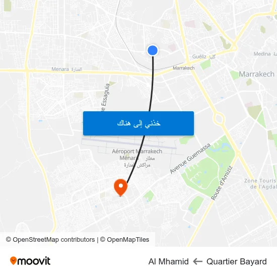 Quartier Bayard to Al Mhamid map