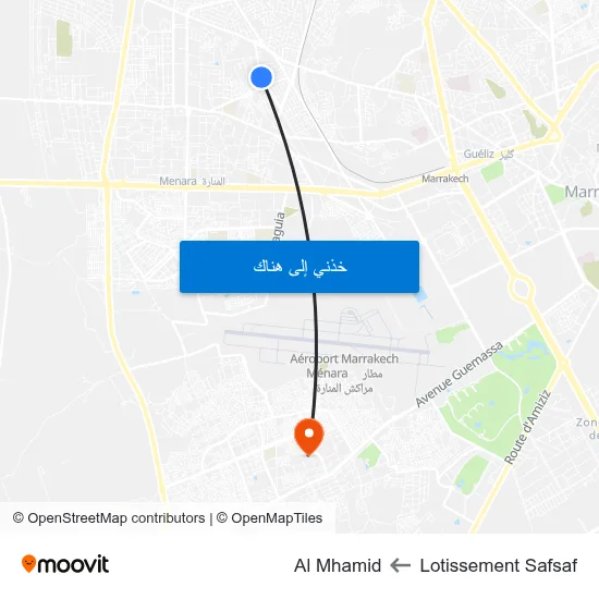 Lotissement Safsaf to Al Mhamid map