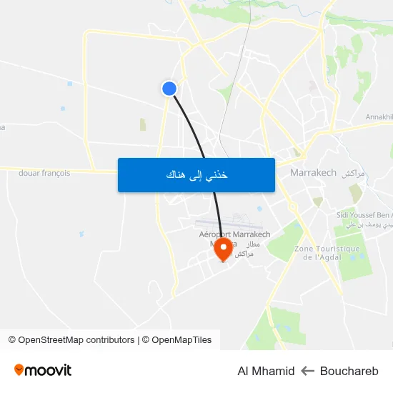 Bouchareb to Al Mhamid map