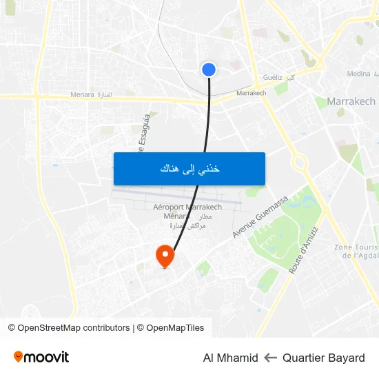 Quartier Bayard to Al Mhamid map