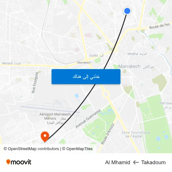 Takadoum to Al Mhamid map