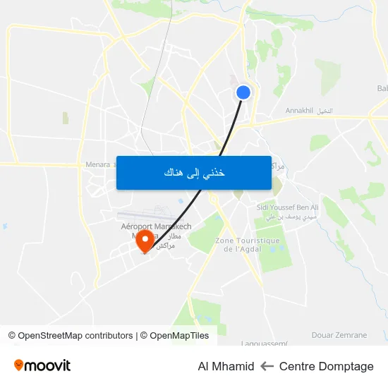 Centre Domptage to Al Mhamid map