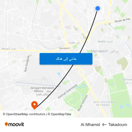 Takadoum to Al Mhamid map