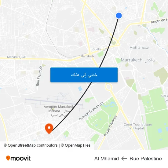 Rue Palestine to Al Mhamid map