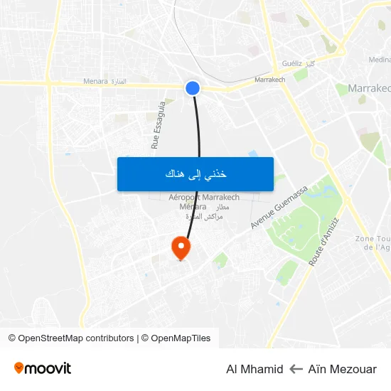 Aïn Mezouar to Al Mhamid map