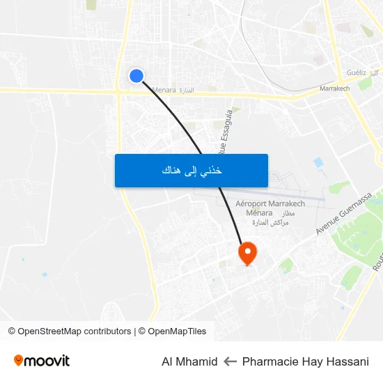Pharmacie Hay Hassani to Al Mhamid map
