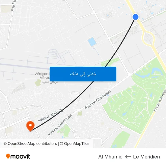 Le Méridien to Al Mhamid map