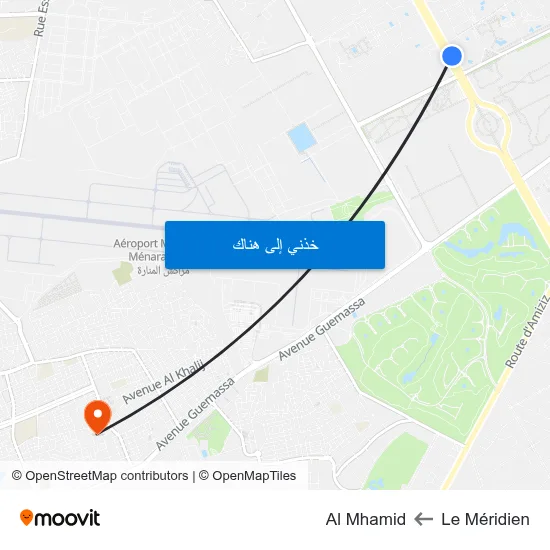Le Méridien to Al Mhamid map