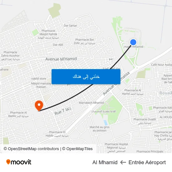 Entrée Aéroport to Al Mhamid map