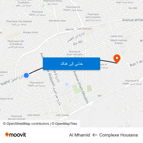 Complexe Houssna to Al Mhamid map