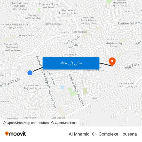 Complexe Houssna to Al Mhamid map