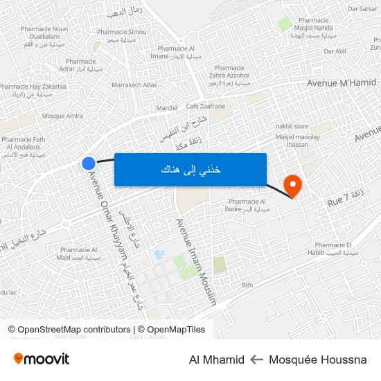 Mosquée Houssna to Al Mhamid map