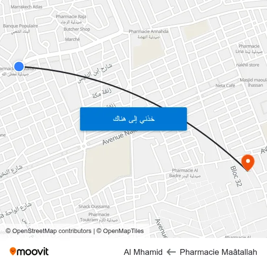 Pharmacie Maâtallah to Al Mhamid map