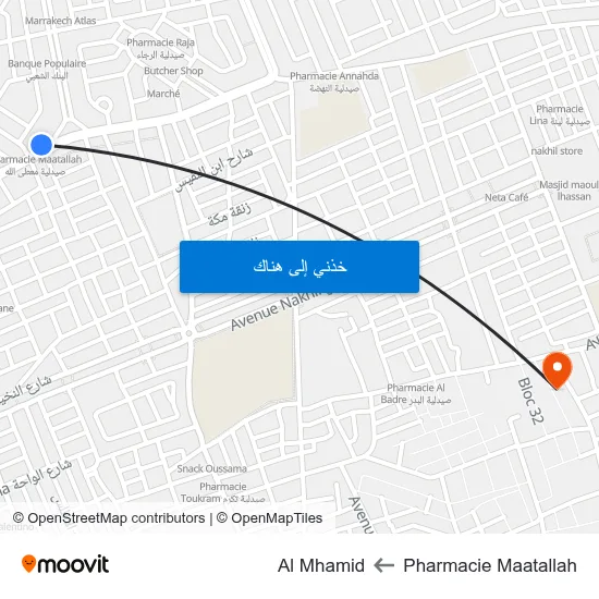 Pharmacie Maatallah to Al Mhamid map
