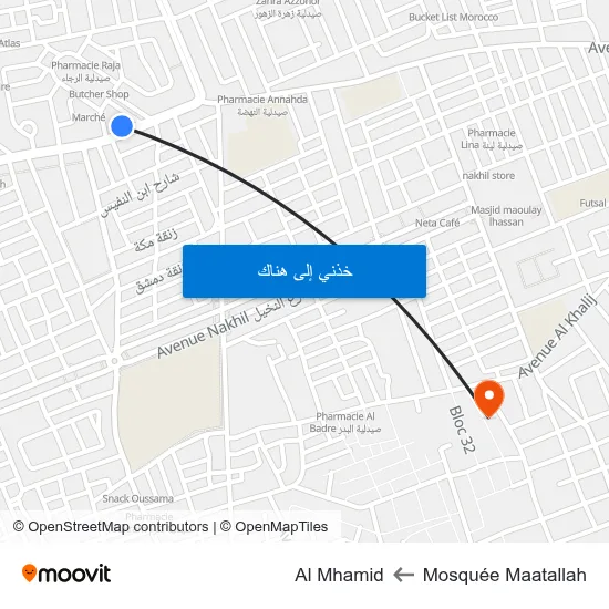 Mosquée Maatallah to Al Mhamid map
