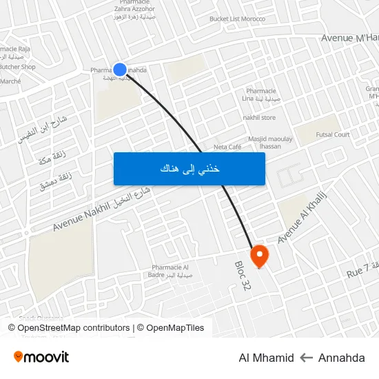 Annahda to Al Mhamid map