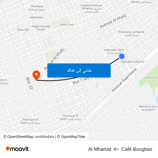 Café Boughaz to Al Mhamid map