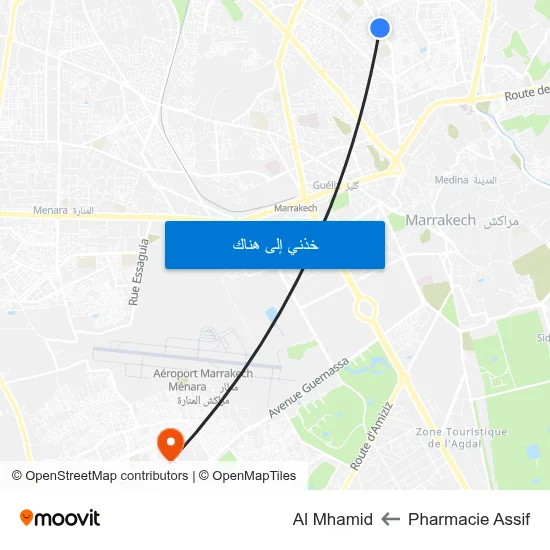 Pharmacie Assif to Al Mhamid map
