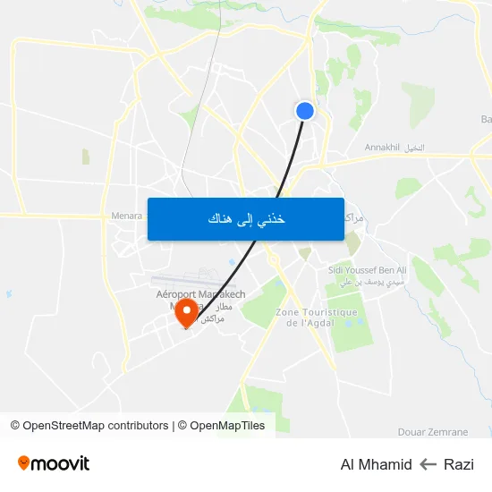 Razi to Al Mhamid map