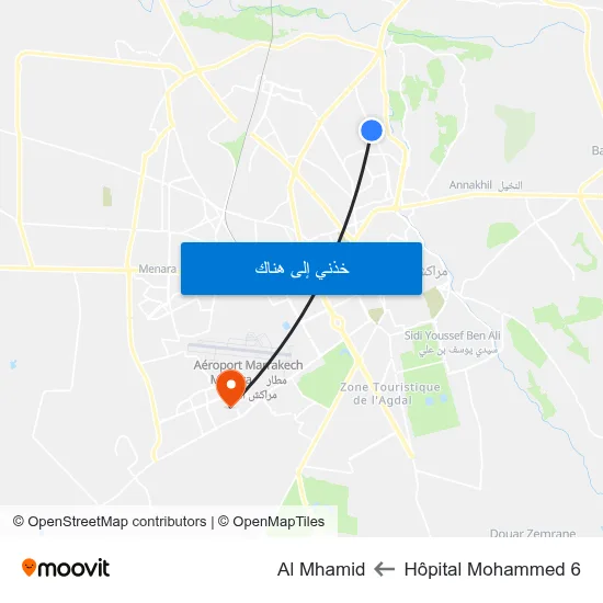 Hôpital Mohammed 6 to Al Mhamid map