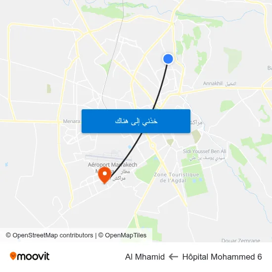 Hôpital Mohammed 6 to Al Mhamid map