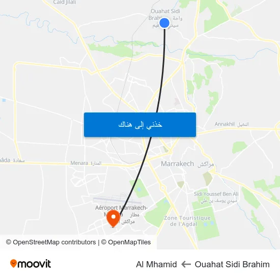 Ouahat Sidi Brahim to Al Mhamid map