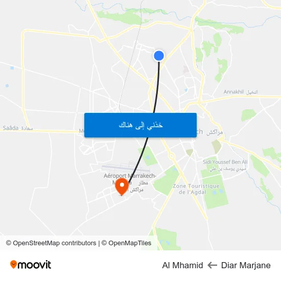 Diar Marjane to Al Mhamid map