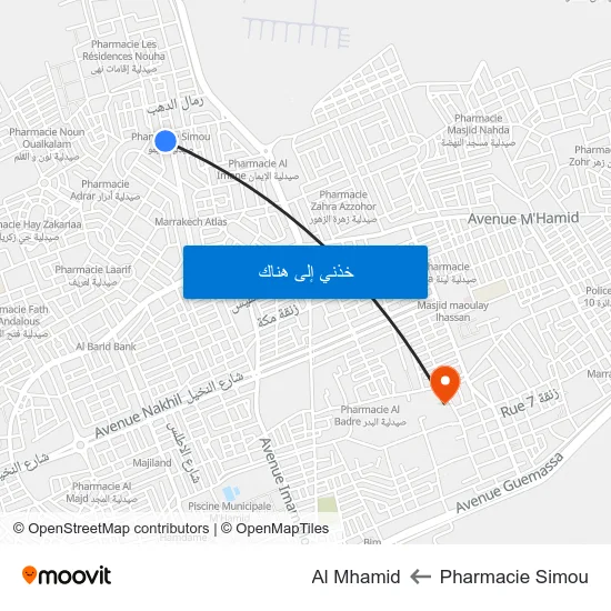 Pharmacie Simou to Al Mhamid map