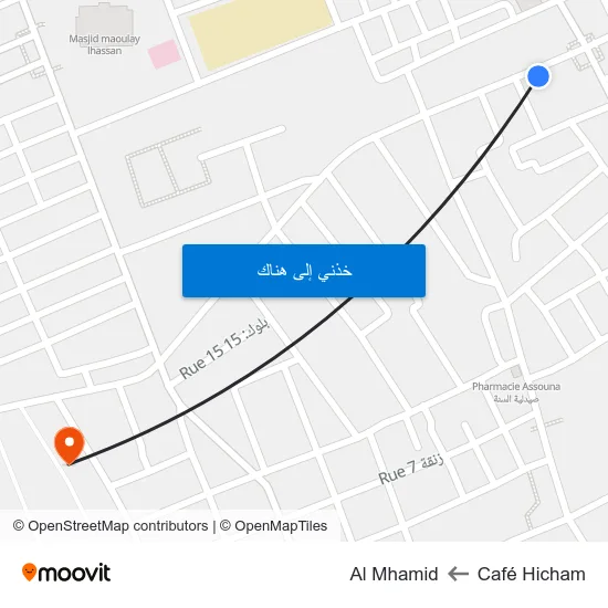 Café Hicham to Al Mhamid map