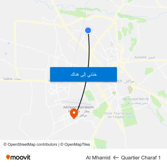 Quartier Charaf 1 to Al Mhamid map