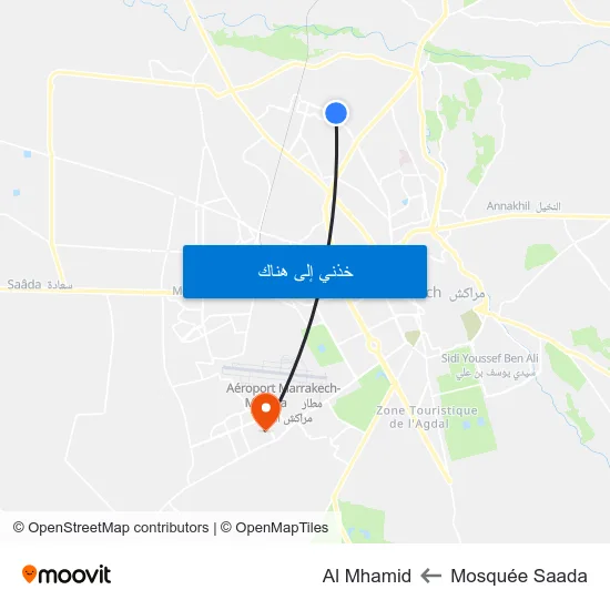 Mosquée Saada to Al Mhamid map