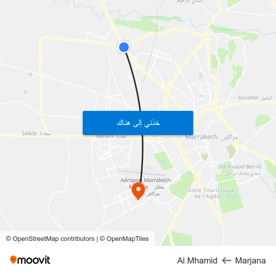 Marjana to Al Mhamid map