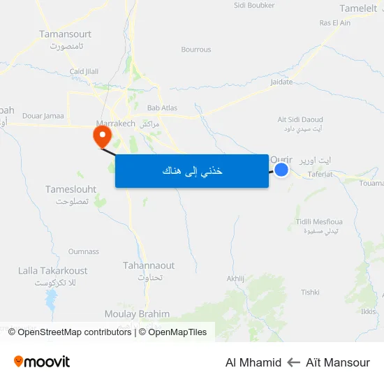 Aït Mansour to Al Mhamid map
