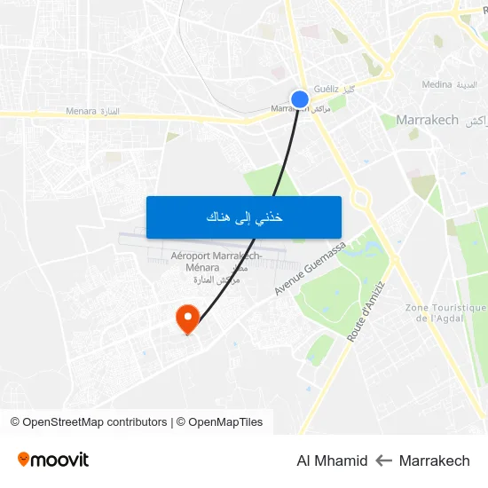 Marrakech to Al Mhamid map
