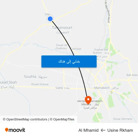 Usine Rkham to Al Mhamid map