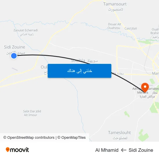 Sidi Zouine to Al Mhamid map